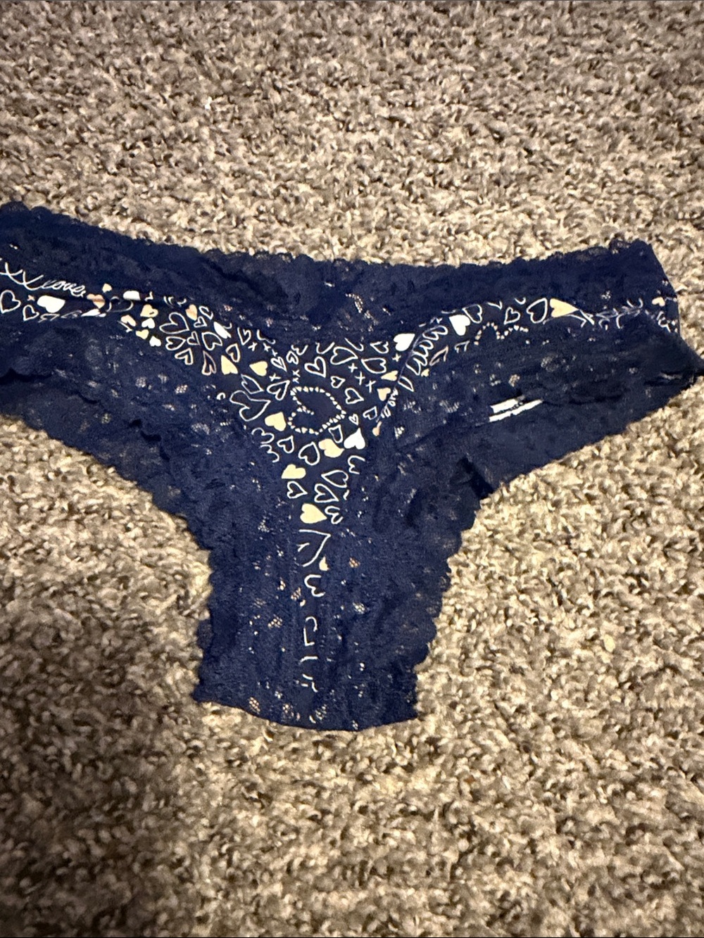 Victoria's Secret Navy Lace Bikini Briefs with Heart Print